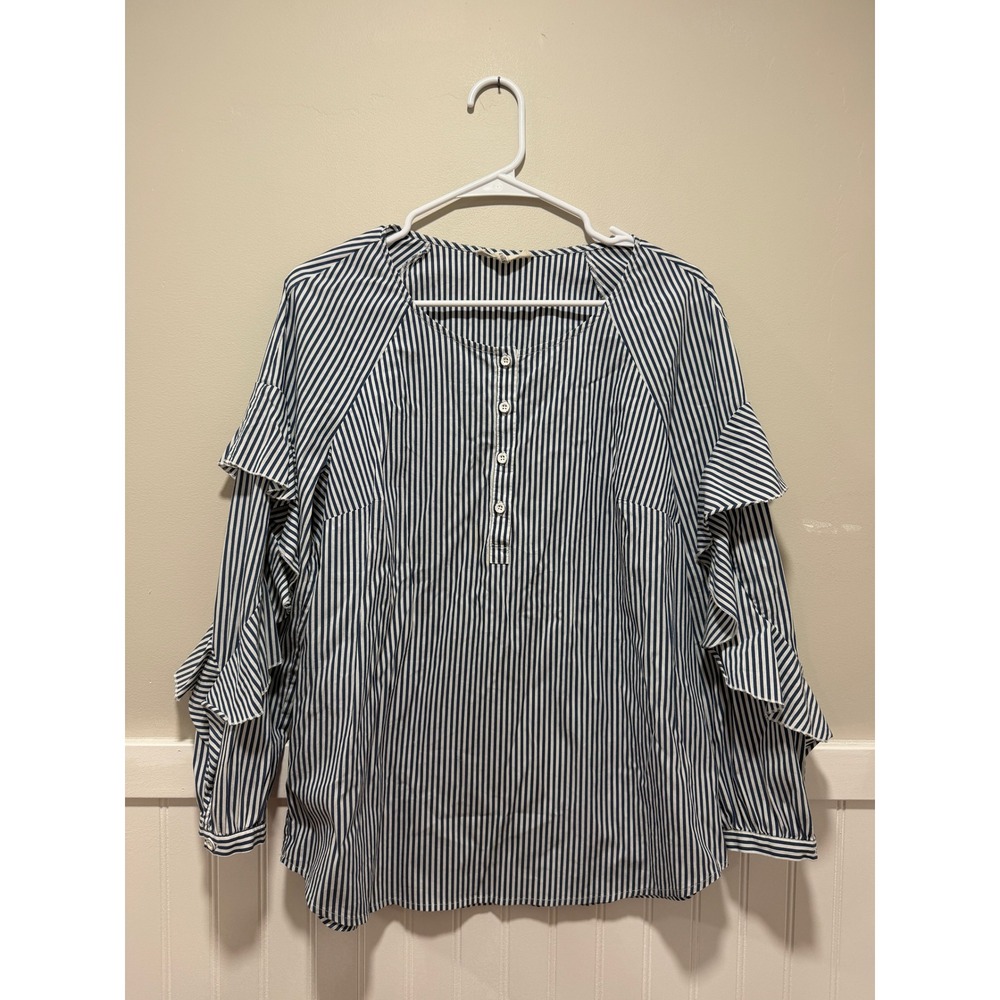 7 For All Mankind Striped Long Sleeve Blouse Ruffles Women Size Large